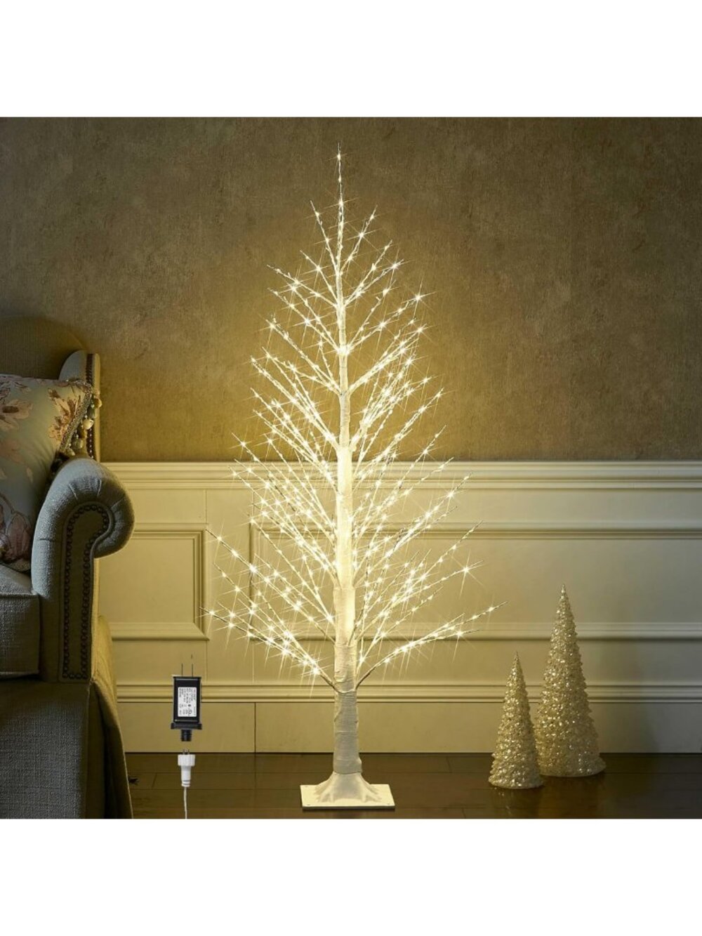 4FT Lighted White Alpine Tree with 450 LED Fairy Lights for Indoor/Outdoor